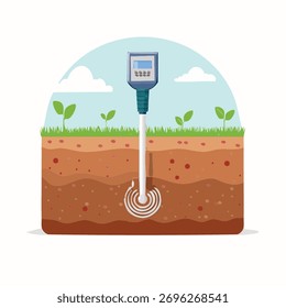A digital soil moisture sensor is used in a field to gather crucial data for smart farming.
