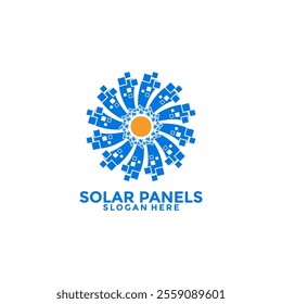 Digital Solar panel logo vector design. Modern Circle Solar Energy with Sun logo icon vector template