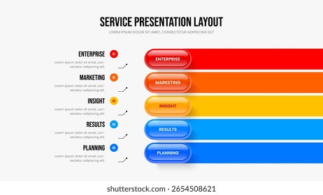 Digital Solution 5 Option Infographic Presentation Template. Product Innovation Slide Layout Vector Illustration. Business Strategy Five Element Diagram Frame Design.