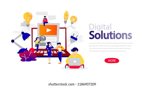Digital solutions horizontal banner for your website. Header for web page. Responsive app design. Idea of creative solution and modern invention. Flat vector illustration