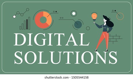 Digital solutions horizontal banner for your website. Header for web page. Responsive app design. Idea of creative solution and modern invention. Vector illustration in flat style