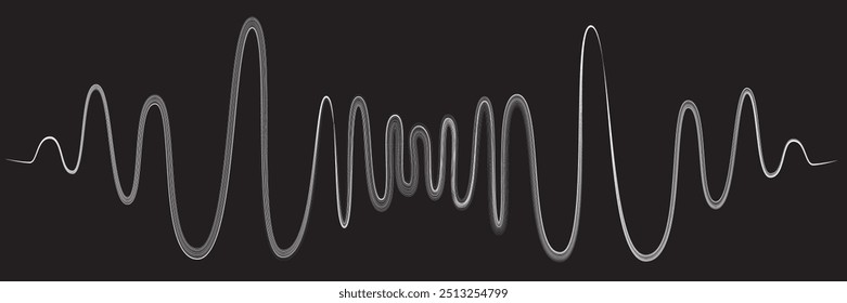 Equalizador de som digital . Sinal de frequência de sinal de áudio . Forma ondulada linear de fluido de fluxo abstrato . Linhas de volume acústico .Padrão de linhas curvas . Onda sonora de música . Ilustração vetorial