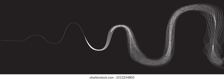 Equalizador de som digital . Sinal de frequência de sinal de áudio . Forma ondulada linear de fluido de fluxo abstrato . Linhas de volume acústico .Padrão de linhas curvas . Onda sonora de música . Ilustração vetorial