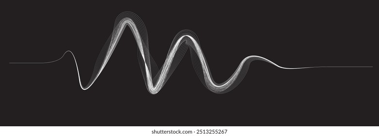 Equalizador de som digital . Sinal de frequência de sinal de áudio . Forma ondulada linear de fluido de fluxo abstrato . Linhas de volume acústico .Padrão de linhas curvas . Onda sonora de música . Ilustração vetorial