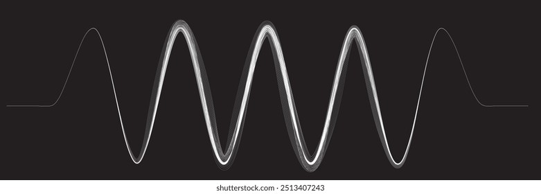 Equalizador de som digital . Sinal de frequência de sinal de áudio . Forma ondulada linear de fluido de fluxo abstrato . Linhas de volume acústico .Padrão de linhas curvas . Onda sonora de música . Ilustração vetorial