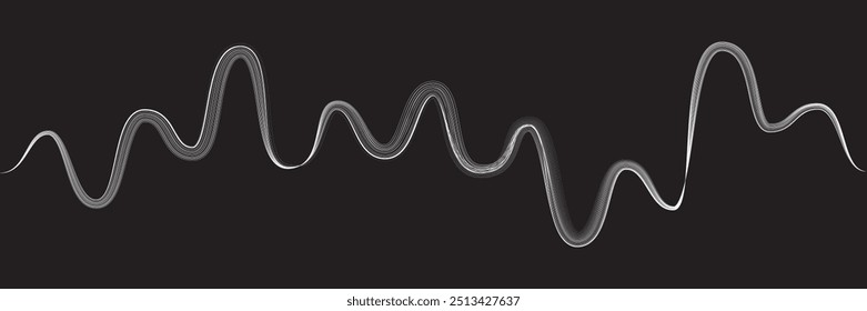 Equalizador de som digital . Sinal de frequência de sinal de áudio . Forma ondulada linear de fluido de fluxo abstrato . Linhas de volume acústico .Padrão de linhas curvas . Onda sonora de música . Ilustração vetorial