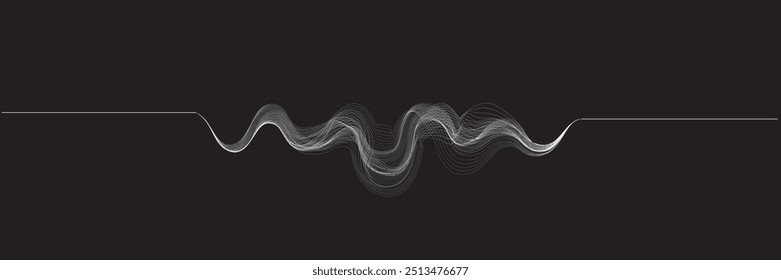  Equalizador de som digital . Sinal de frequência de sinal de áudio . Forma ondulada linear de fluido de fluxo abstrato . Linhas de volume acústico .Padrão de linhas curvas . Onda sonora de música . Ilustração vetorial