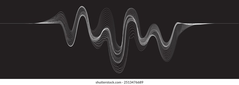  Equalizador de som digital . Sinal de frequência de sinal de áudio . Forma ondulada linear de fluido de fluxo abstrato . Linhas de volume acústico .Padrão de linhas curvas . Onda sonora de música . Ilustração vetorial