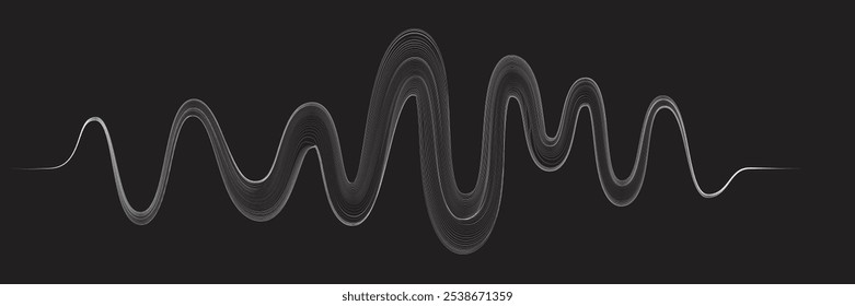 Equalizador de som digital . Sinal de frequência de sinal de áudio . Forma ondulada linear de fluido de fluxo abstrato . Linhas de volume acústico .Padrão de linhas curvas . Onda sonora de música . Ilustração vetorial