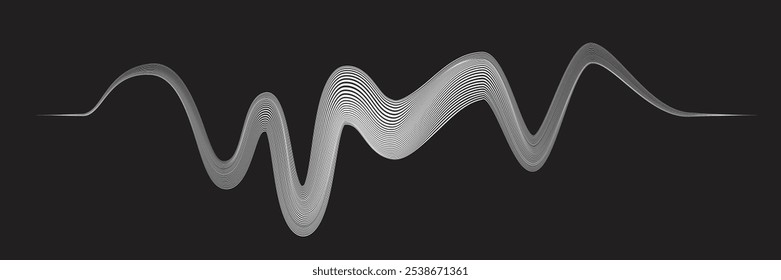 Equalizador de som digital . Sinal de frequência de sinal de áudio . Forma ondulada linear de fluido de fluxo abstrato . Linhas de volume acústico .Padrão de linhas curvas . Onda sonora de música . Ilustração vetorial