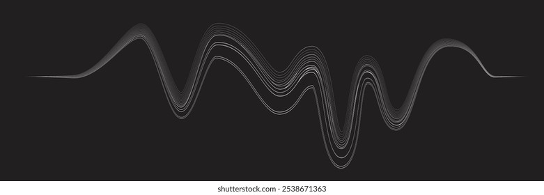 Equalizador de som digital . Sinal de frequência de sinal de áudio . Forma ondulada linear de fluido de fluxo abstrato . Linhas de volume acústico .Padrão de linhas curvas . Onda sonora de música . Ilustração vetorial