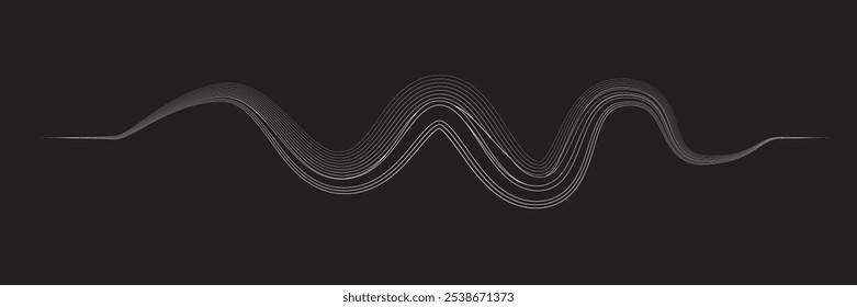 Equalizador de som digital . Sinal de frequência de sinal de áudio . Forma ondulada linear de fluido de fluxo abstrato . Linhas de volume acústico .Padrão de linhas curvas . Onda sonora de música . Ilustração vetorial