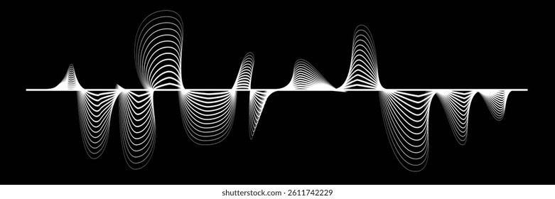 Digital sound equalizer . Audio signal frequency signal . Abstract flow linear fluid wavy shape . Acoustic volume lines .Curved lines pattern . Music sound wave . Vector illustration