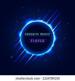  Digital  sound equalizer of circle on dark blue background.  Abstract neon futuristic background. Template for music banner, poster, invitation card. Vector.