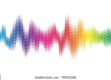 Digital sound equalizer with colored rainbow dots on white background. Vector illustration