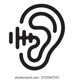Digital sound graphic featuring ear contour sound bars entering inner structure concept of hearing enhancement technology medical aid for hearing loss internal acoustic sensor device audio input visualization simple bold artwork