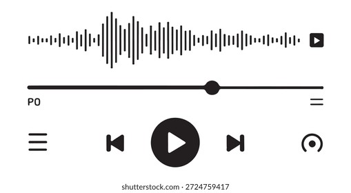 Digital sound visualization with a dynamic waveform, adjustable timeline, play pause and seek functions