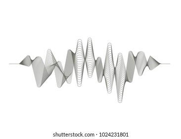 Digital sound wave. Audio digital equalizer technology. Musical pulse. Vector music wave. Monochrome illustration on white background.