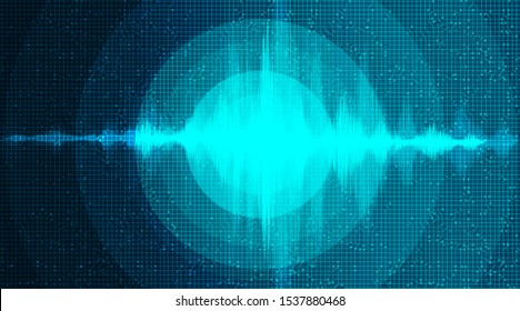 Digital Sound Wave Background With Circle Vibration,technology And Earthquake Wave Diagram Concept,design For Music Studio And Science,Vector Illustration.