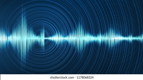 Digital Sound Wave with Circle Vibration on Light Blue Background,technology and earthquake wave diagram concept,design for music studio and science,Vector Illustration.
