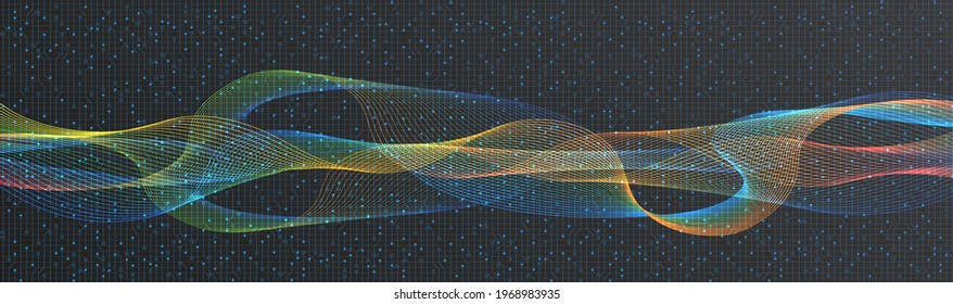 Digital sound wave with circuit microchip technology abstract background vector illustration