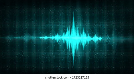 Digital Sound Wave on Dark Green Background,technology and earthquake wave diagram concept,design for music studio and science,Vector Illustration.