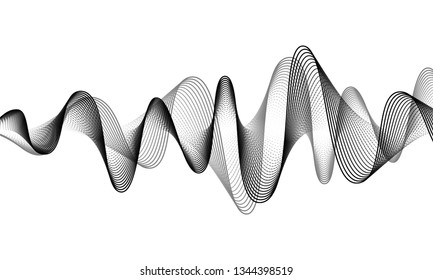 Digital sound wave vector banner background. Audio music soundwave. Voice frequency form illustration. Vibration beats in waveform, black and white color. Sonic creative concept.