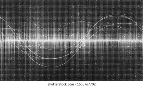 Digital Sound waves on gray background,technology and earthquake wave concept,design for music industry,Vector,Illustration.