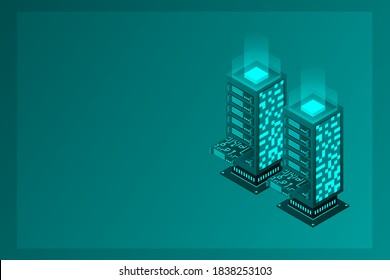 Digital space. Data center. Big Data. Technology. Conceptual illustration. Isometric vector illustration