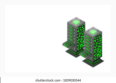 Espacio digital. Centro de datos. Big Data. Tecnología. Ilustración conceptual. Isometric vector ilustración