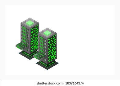 Digital space. Data center. Big Data. Technology. Conceptual illustration. Isometric vector illustration