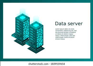 Digital space. Data center. Big Data. Technology. Conceptual illustration. Isometric vector illustration