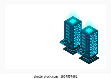 Digital space. Data center. Big Data. Technology. Conceptual illustration. Isometric vector illustration