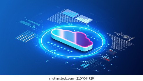 Digital space. Data storage Vector illustration Cloud storage for downloading an isometric. A digital service or application with data transmission. Concept of financial management,business strategies