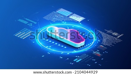 Digital space. Data storage Vector illustration Cloud storage for downloading an isometric. A digital service or application with data transmission. Concept of financial management,business strategies
