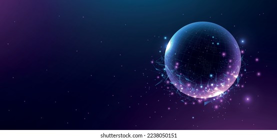 Digital sphere for text. Abstract shape, minimalistic and modern poster or banner for website, space for presentations. Cyberspace, innovations and digital world. Realistic 3D vector illustration