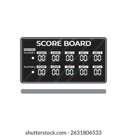 Digital sports scoreboard vector displaying player scores, points, and sets—ideal for tennis, badminton, or table tennis game visuals and UI design.