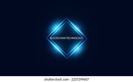 Digital square abstract and digital circuit, circle, hi-tech, blockchain, technology, cryptocurrency, decentralized on blue background, modern, futuristic.