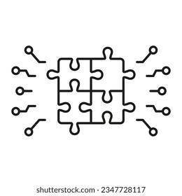 Pictograma lineal Digital Square Jigsaw. Desafío De Rompecabezas, Trabajo En Equipo, Juego Lógico, Signo De Esquema De Idea. Solución de combinación, Icono de línea de coincidencia de piezas. Stroke editable. Ilustración de vectores aislados.