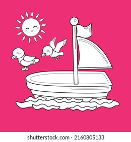 Digital stamp sailing theme kids drawing