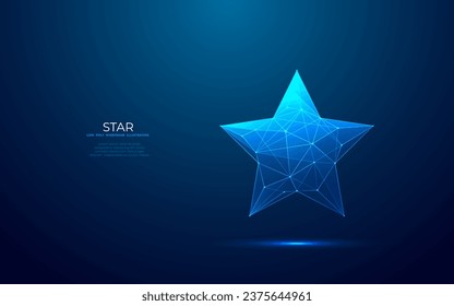 Digital star shape on technology blue background. Abstract light award tech symbol in a futuristic low poly wireframe style with a hologram blue effect. Polygonal top rank concept. 