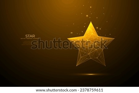 Digital star shape on technology golden background. Abstract light award tech symbol. Low poly wireframe vector illustration in futuristic style with golden glitter. Polygonal top rank concept. 