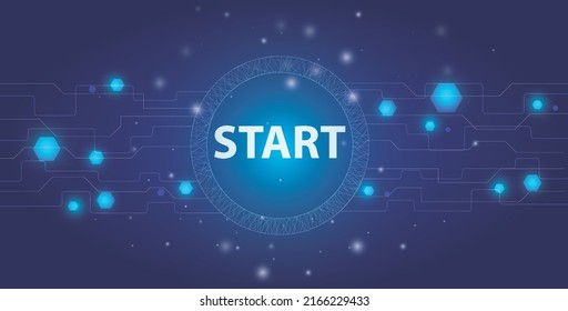 Digital Start Button Icon With Abstract Digital Line And Light Blue Vector Illustration, Technology, Start Up Business Concept.