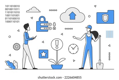 Digital startup business. Company growth, ecommerce activity, online security vector monocolor illustration