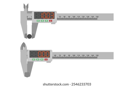 Herramienta de medición de pinza de acero digital. Ilustración vectorial aislada en blanco