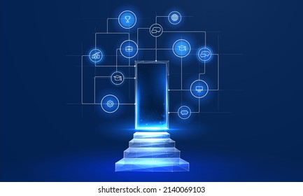 Digital step future education concept in futuristic polygonal style. Choosing a technology career on the road to success. Vector illustration