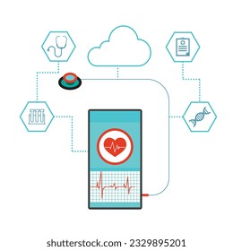 Digital stethoscope connected to a smartphone and icons - innovative medical diagnosis and technology concept