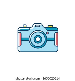 Digital still camera RGB color icon. Photography tool. Portable recording gadget. Photoshoot. Technology. Handheld electronic mobile device. Isolated vector illustration