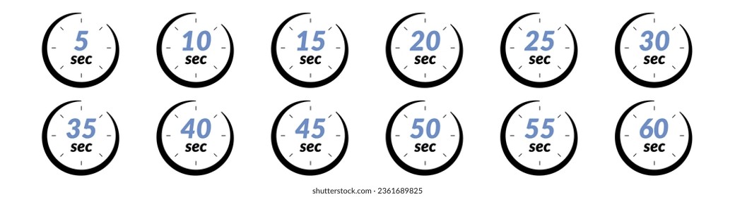 Digital stopwatch icon 30 and 60-second intervals, electronic countdown timer for minutes and seconds.Graphic circle face for reading, time management and tracking. Flat vector illustrations isolated