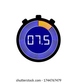 Icono de cronómetro digital con precisión de hasta medio segundo. El símbolo de reloj cuenta minutos y horas.